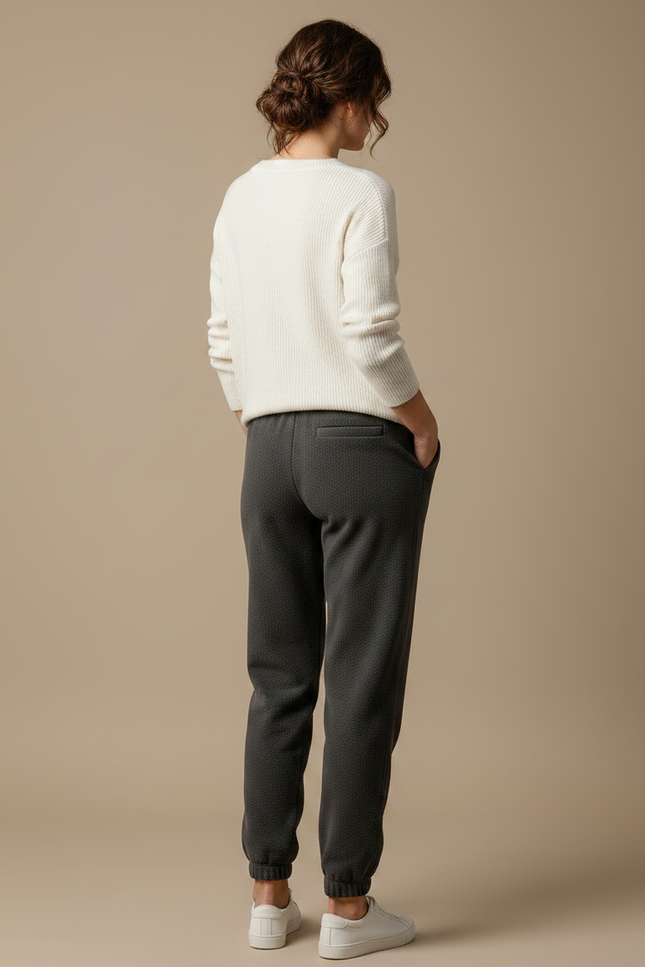 Pantalon Velours Gris Molletonné Confortable Femme - vue 2