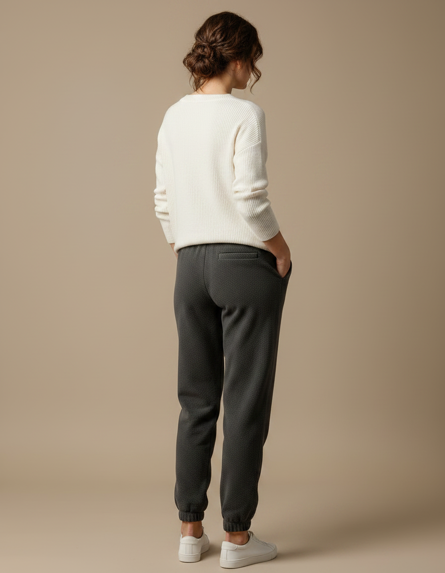Pantalon Velours Gris Molletonné Confortable Femme - vue 2