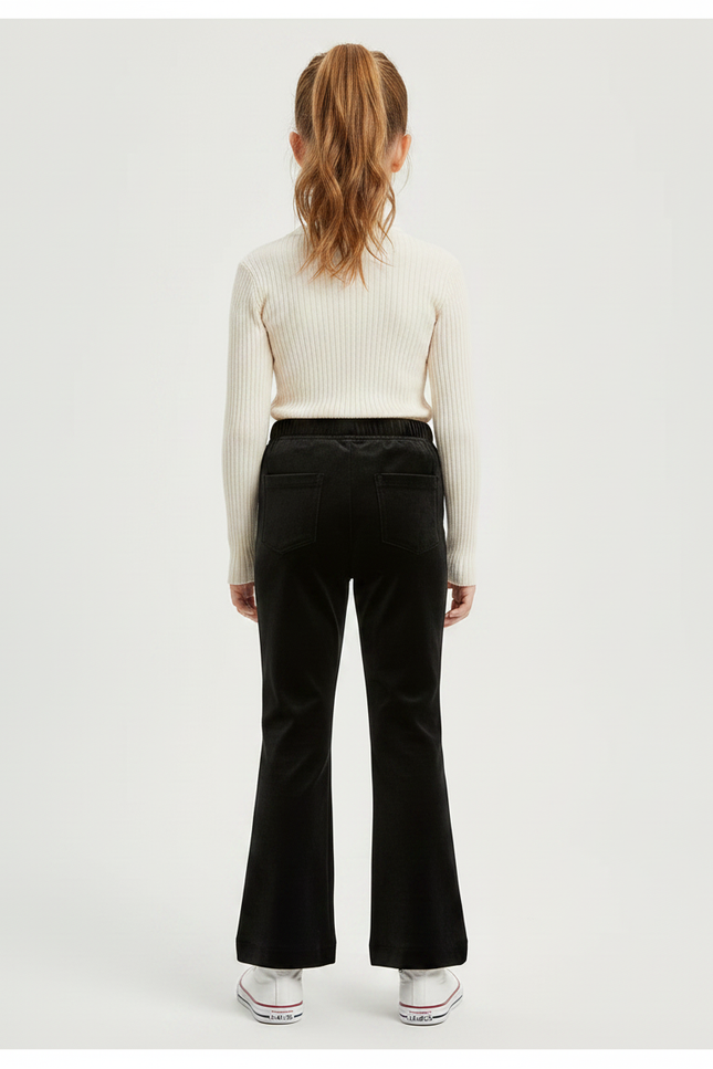 Pantalon Velours Noir Évasé Côtelé Fille - Cordé - vue 2