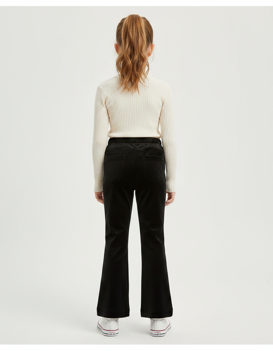 Pantalon Velours Noir Évasé Côtelé Fille - Cordé - vue 2