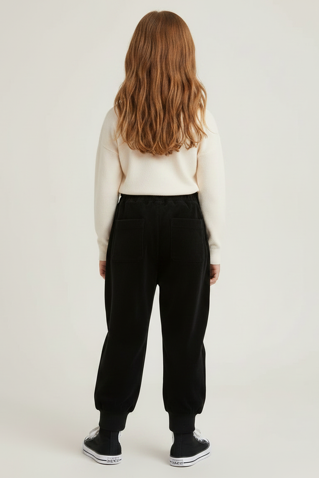 Pantalon Velours Noir Côtelé Ample Boutons Enfant - Cordé - vue 2