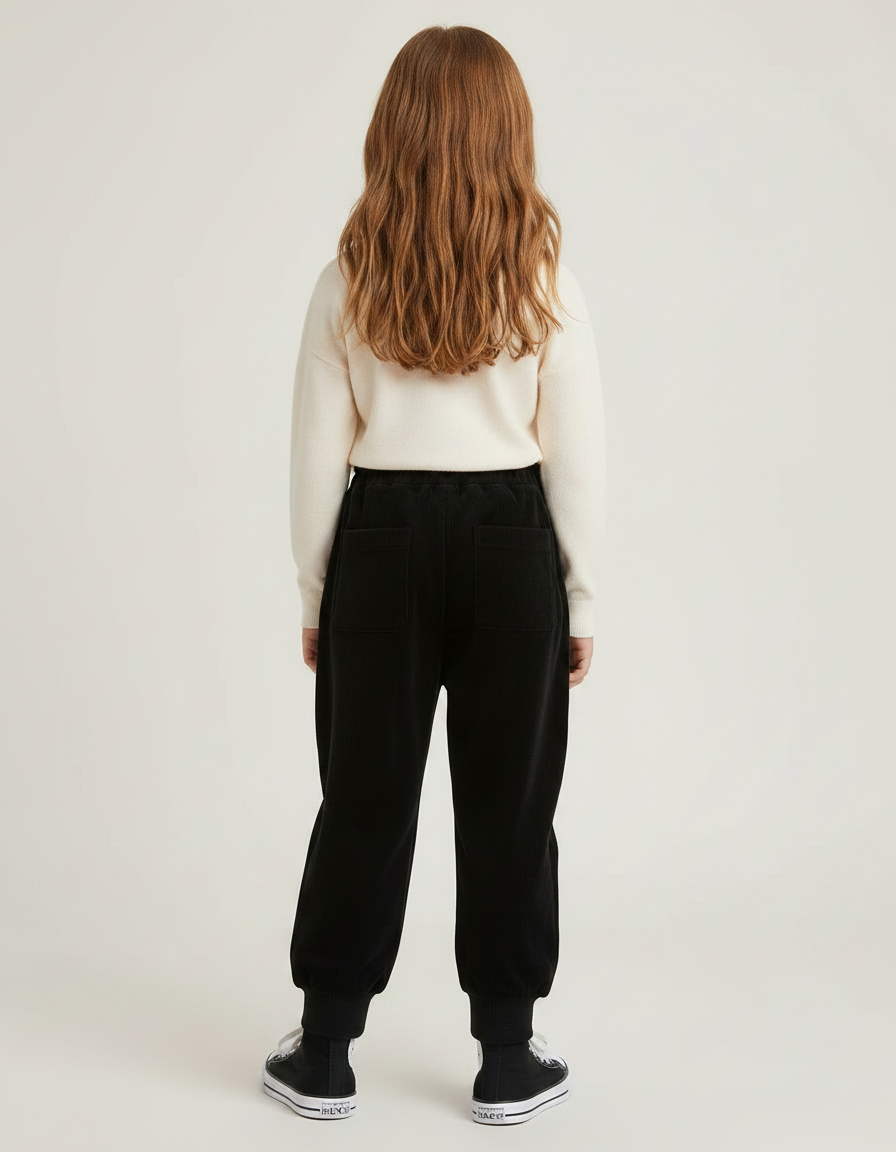 Pantalon Velours Noir Côtelé Ample Boutons Enfant - Cordé - vue 2