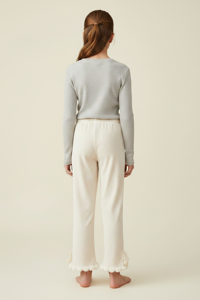 Pantalon Velours Écru Ample Pompons Fille - Beige - vue 2