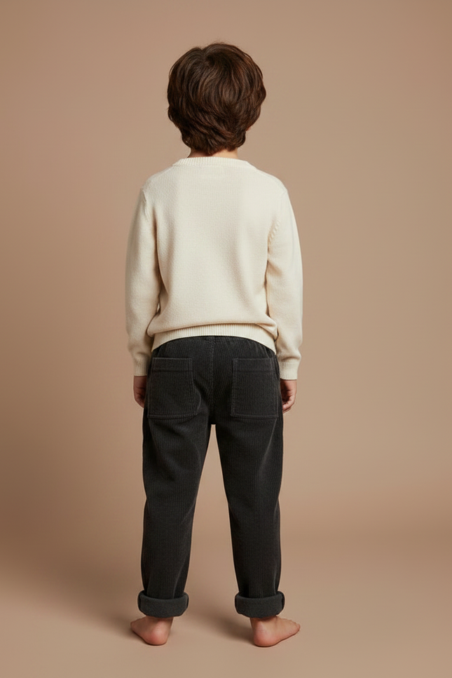 Pantalon Velours Côtelé Gris Ample Confortable Hiver - vue 2