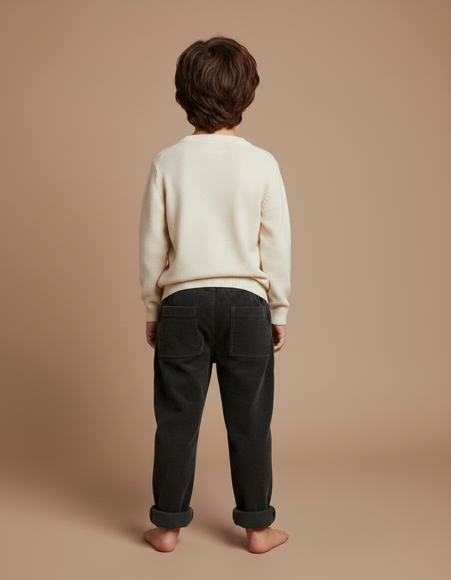 Pantalon Velours Côtelé Gris Ample Confortable Hiver - vue 2