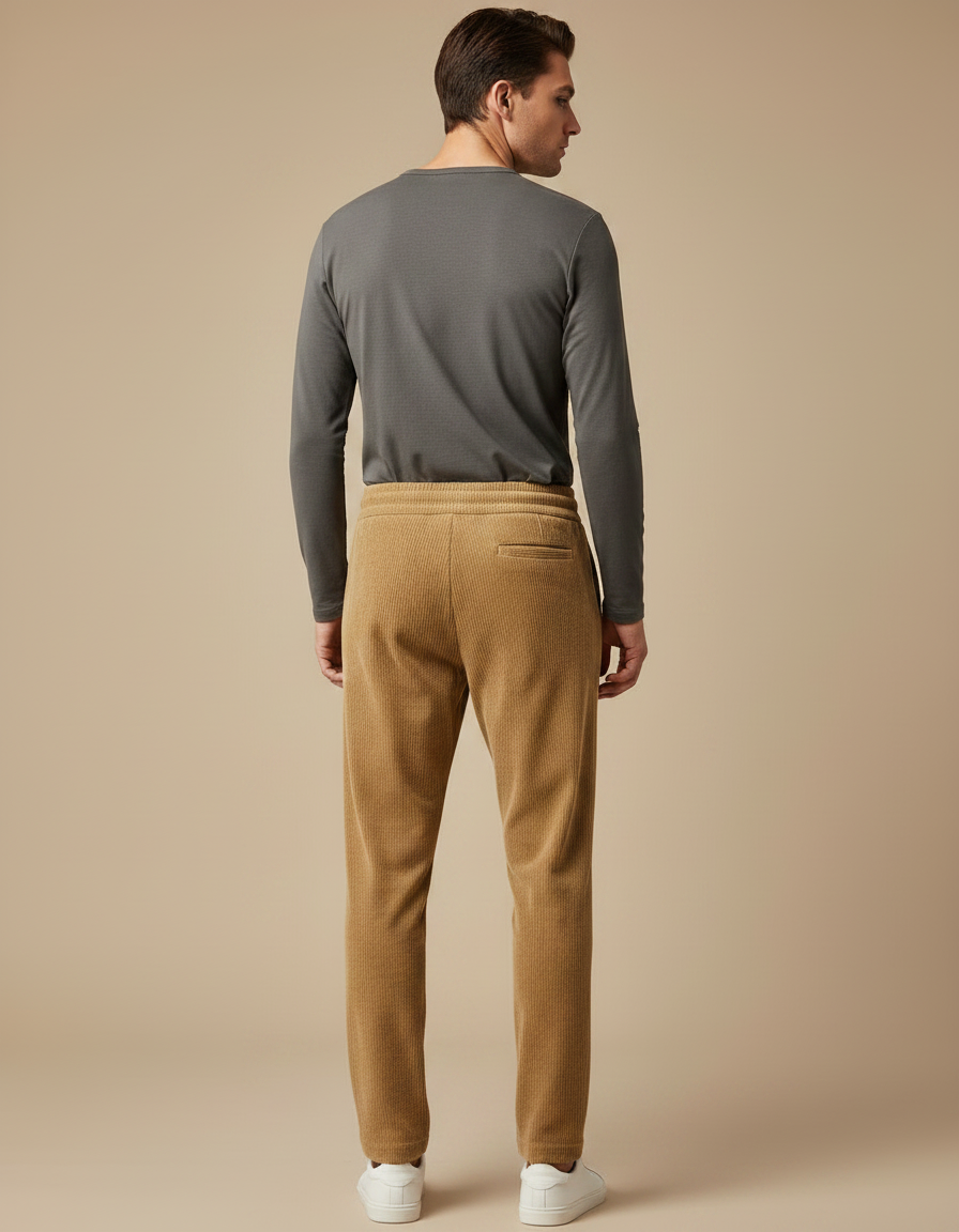 Pantalon Velours Côtelé Marron Décontracté Cordon Homme - Camel Cordé - vue 2