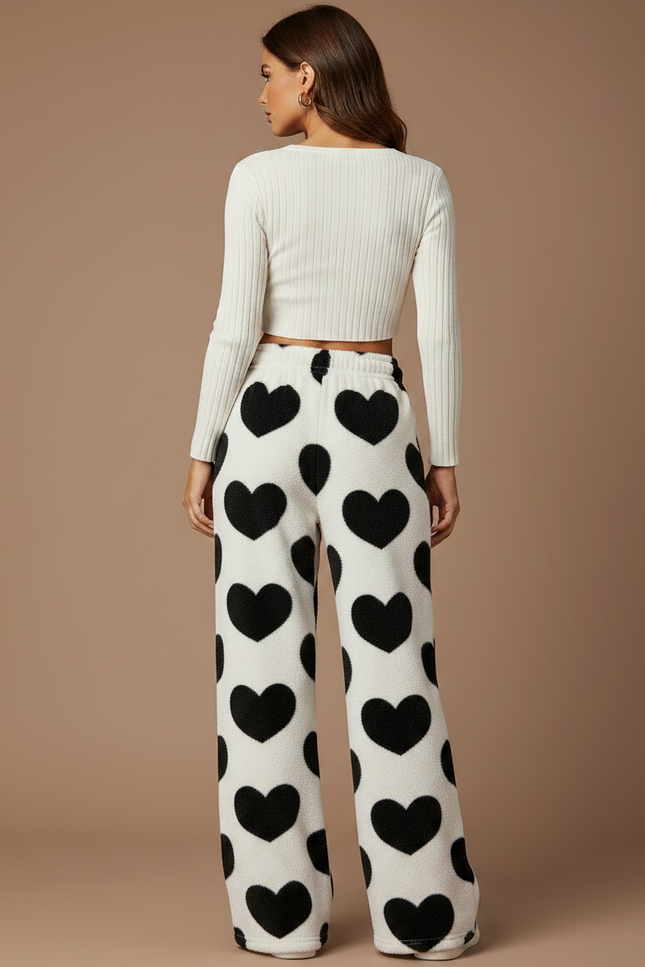 Pantalon Velours Cœurs Ample Doux Femme - Blanc - vue 2