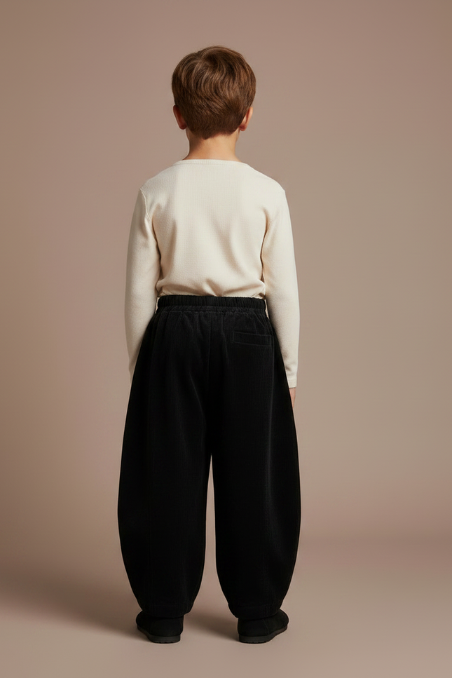 Pantalon Velours Noir Côtelé Ample Enfant Rétro - Cordé - vue 2
