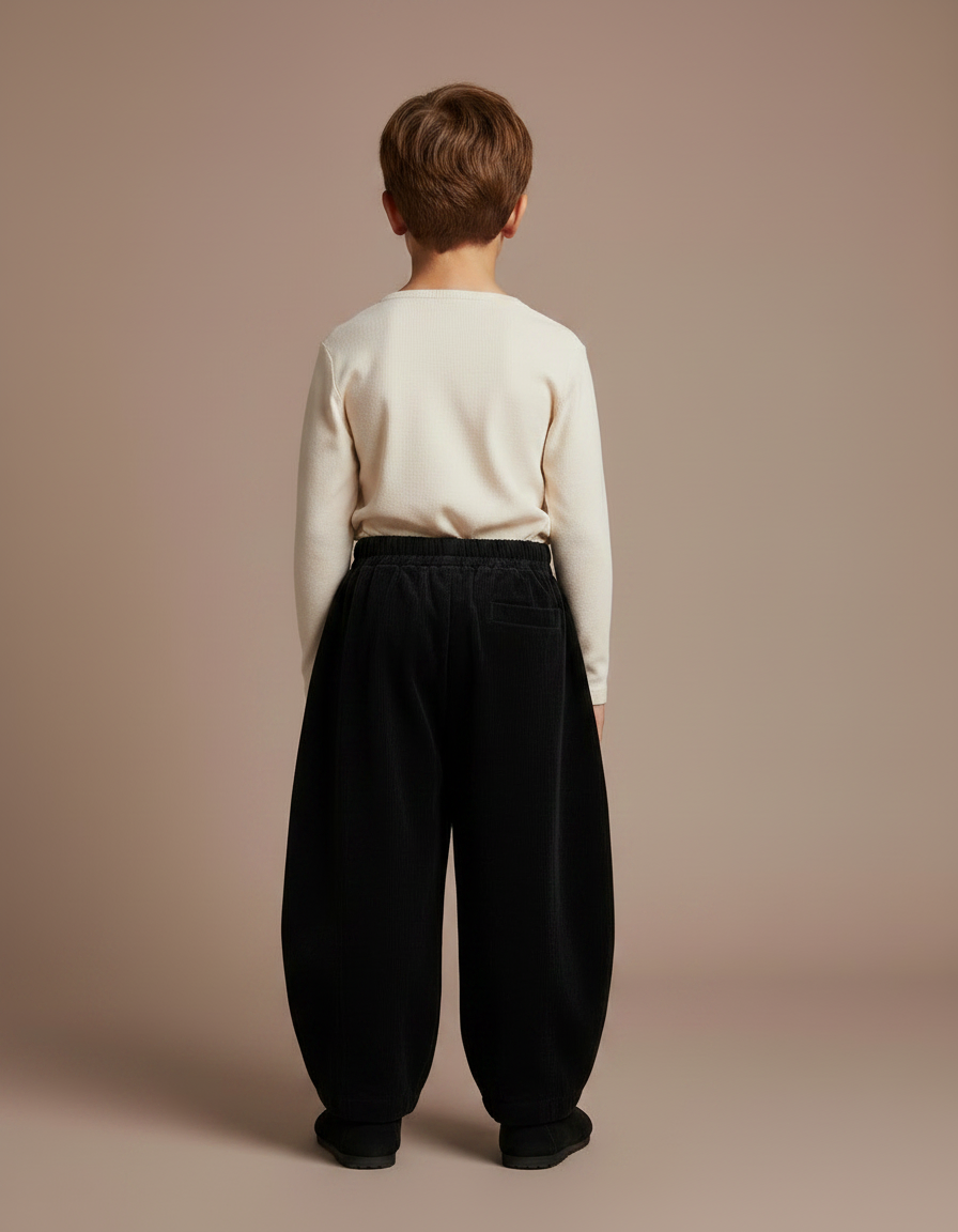 Pantalon Velours Noir Côtelé Ample Enfant Rétro - Cordé - vue 2