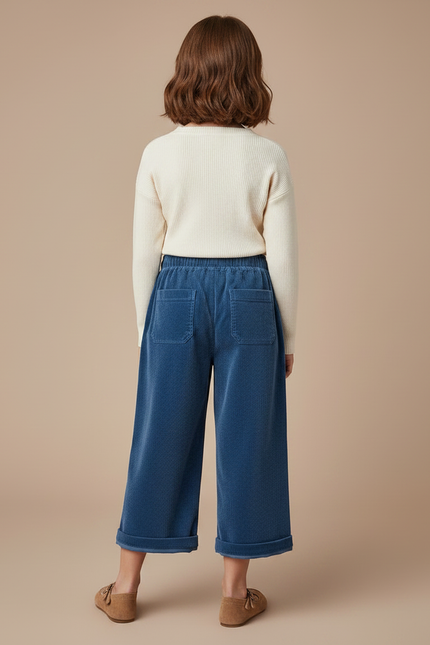 Pantalon Velours Bleu Côtelé Ample Élastique Enfant - Cordé - vue 2
