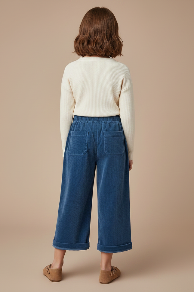 Pantalon Velours Bleu Côtelé Ample Élastique Enfant - Cordé - vue 2