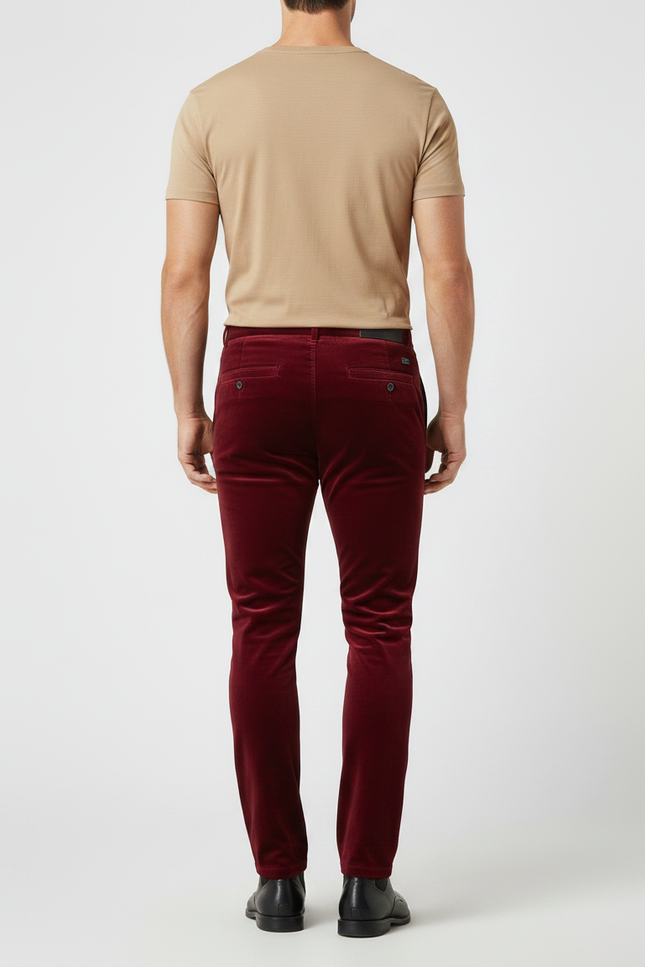 Pantalon Velours Rouge Bordeau Côtelé Slim Élégant Homme - Bordeaux Cordé - vue 2