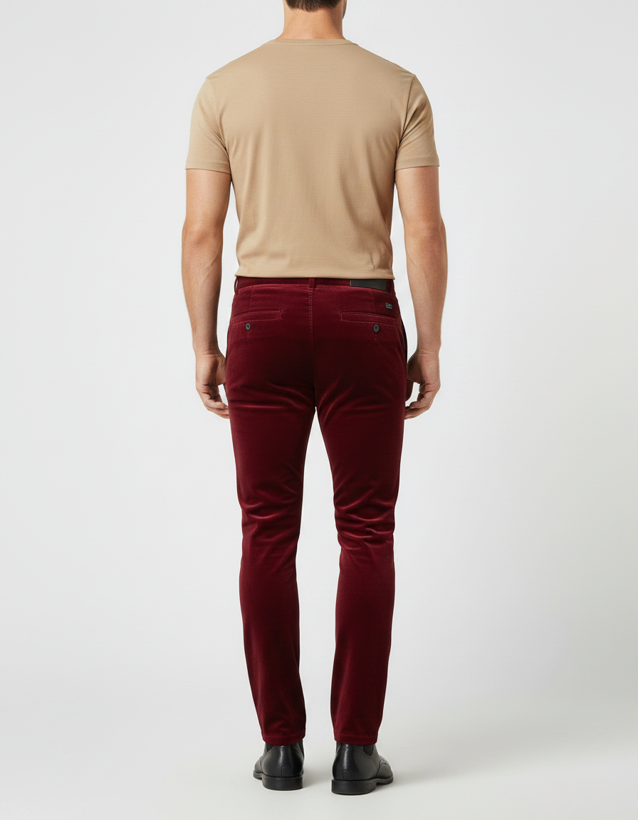Pantalon Velours Rouge Bordeau Côtelé Slim Élégant Homme - Bordeaux Cordé - vue 2