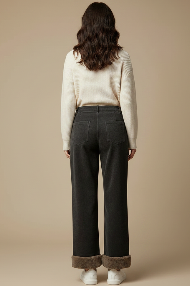 Pantalon Velours Gris Côtelé Ample Doublé Polaire - vue 2