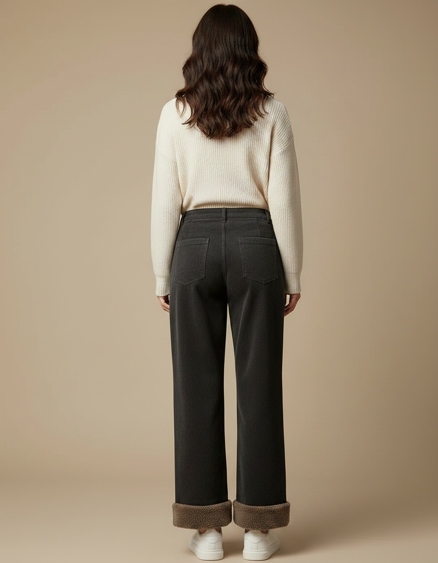 Pantalon Velours Gris Côtelé Ample Doublé Polaire - vue 2