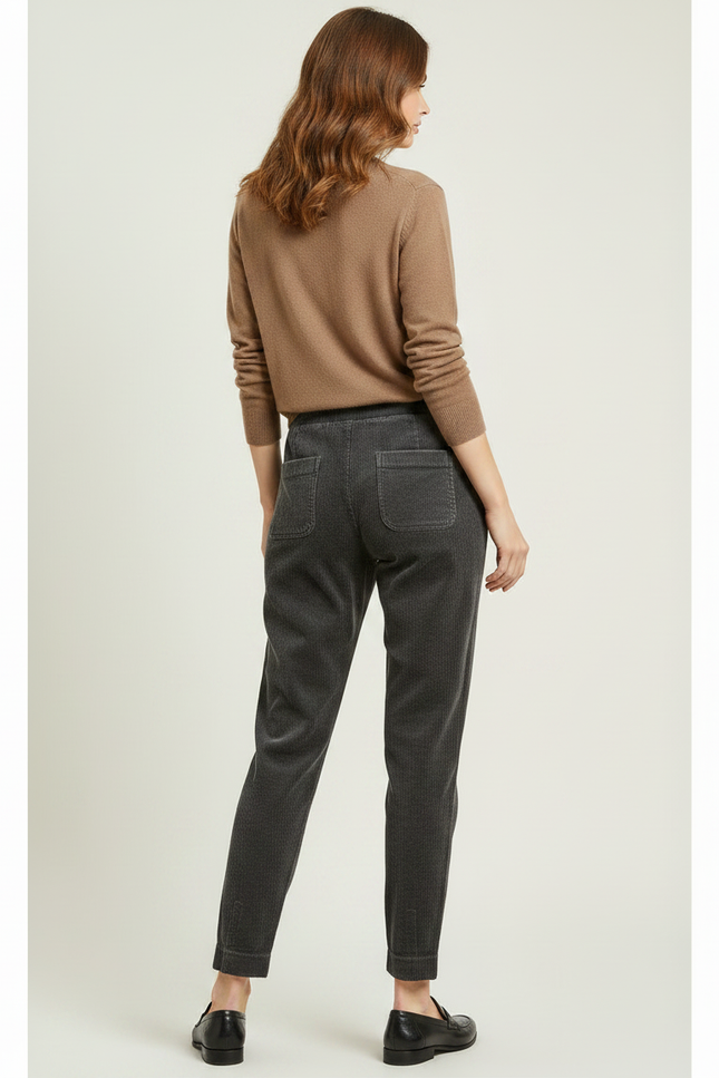 Pantalon Velours Côtelé Gris Décontracté Femme Hiver - vue 2