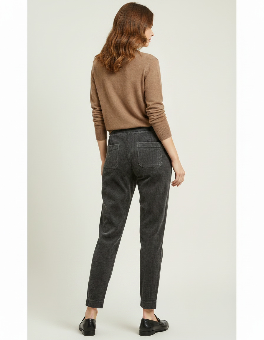 Pantalon Velours Côtelé Gris Décontracté Femme Hiver - vue 2