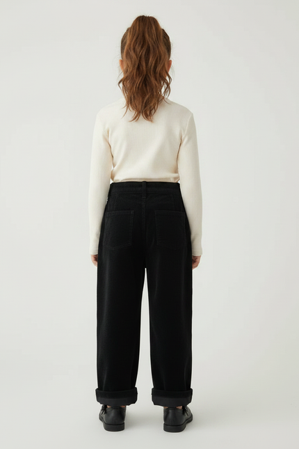 Pantalon Velours Fille Noir Large Cotelé - Cordé - vue 2