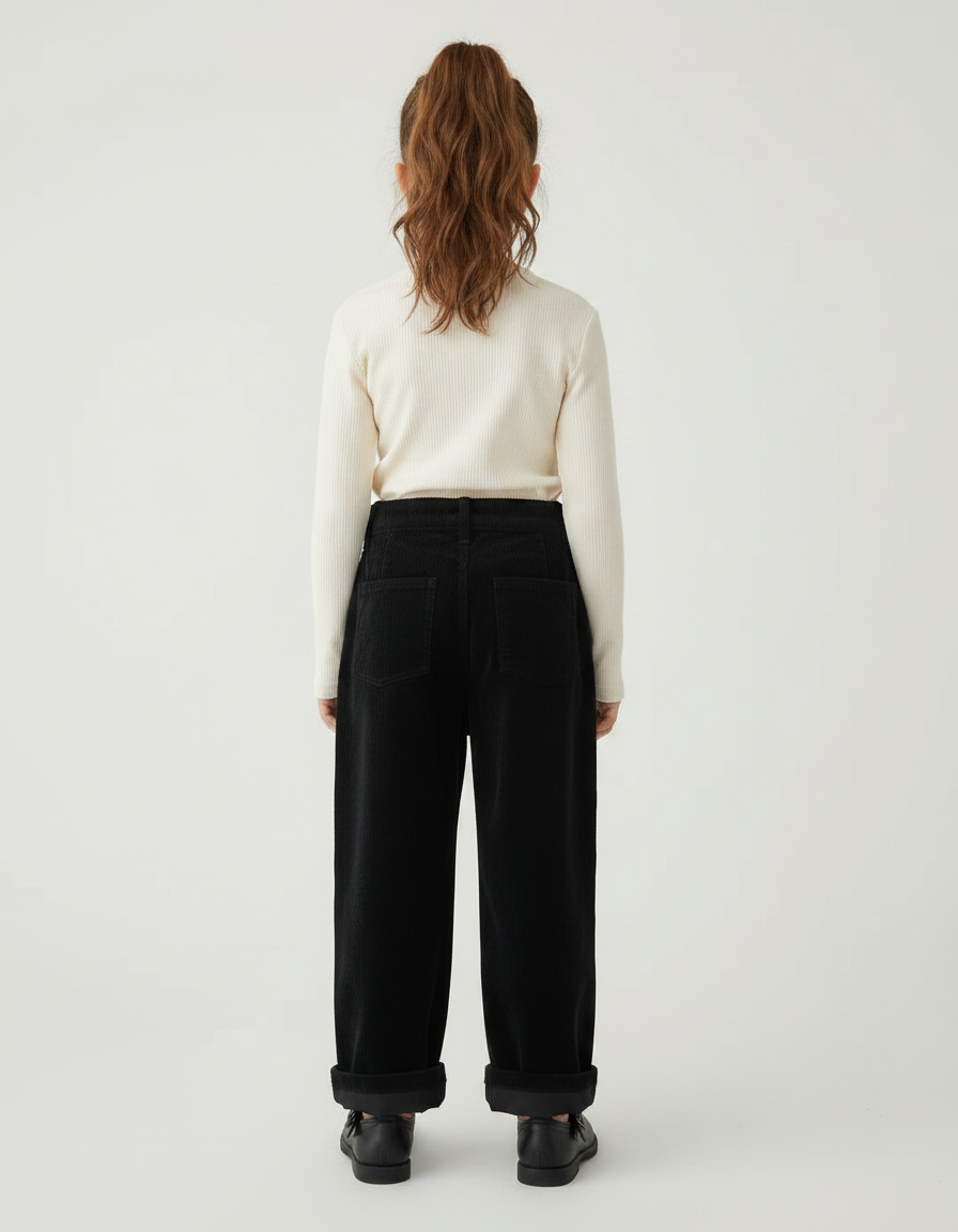 Pantalon Velours Fille Noir Large Cotelé - Cordé - vue 2
