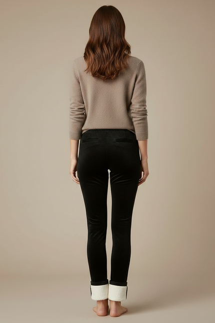 Pantalon Velours Noir Slim Doublé Sherpa Femme - vue 2