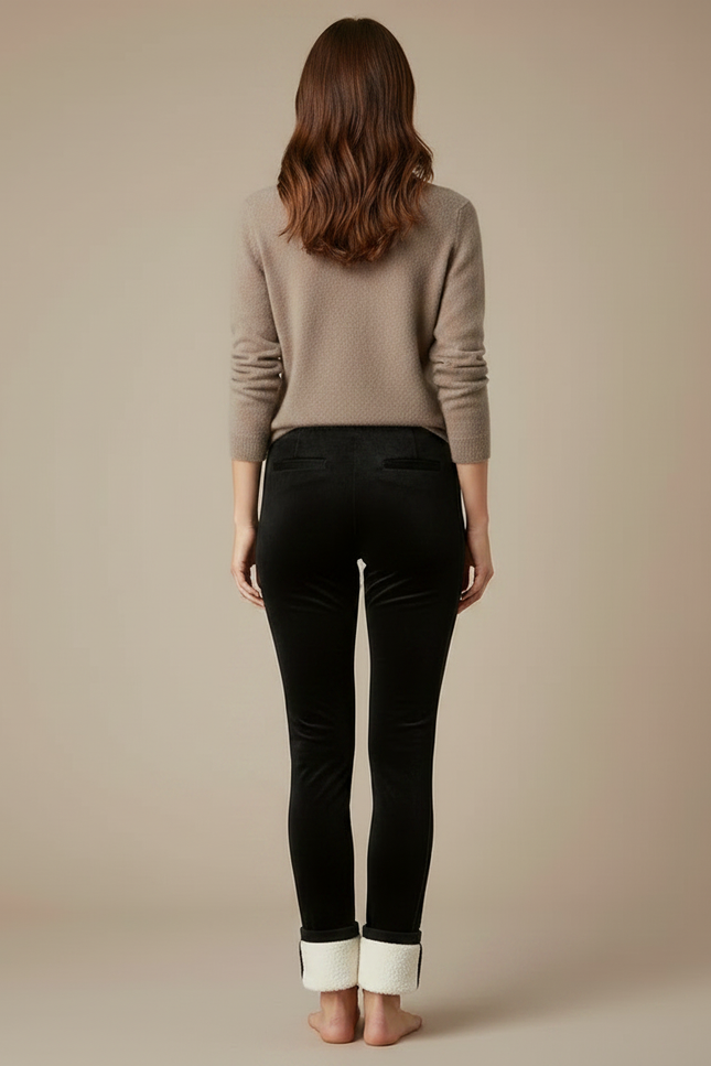 Pantalon Velours Noir Slim Doublé Sherpa Femme - vue 2
