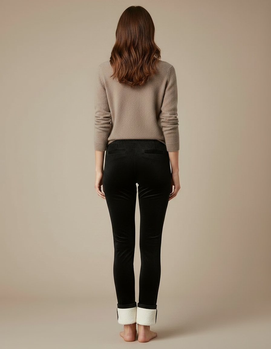 Pantalon Velours Noir Slim Doublé Sherpa Femme - vue 2