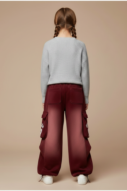 Pantalon Velours Dégradé Cargo Sporty Rayures Blancs - Bordeaux - vue 2