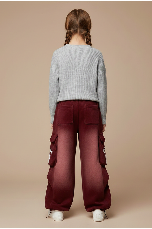 Pantalon Velours Dégradé Cargo Sporty Rayures Blancs - Bordeaux - vue 2