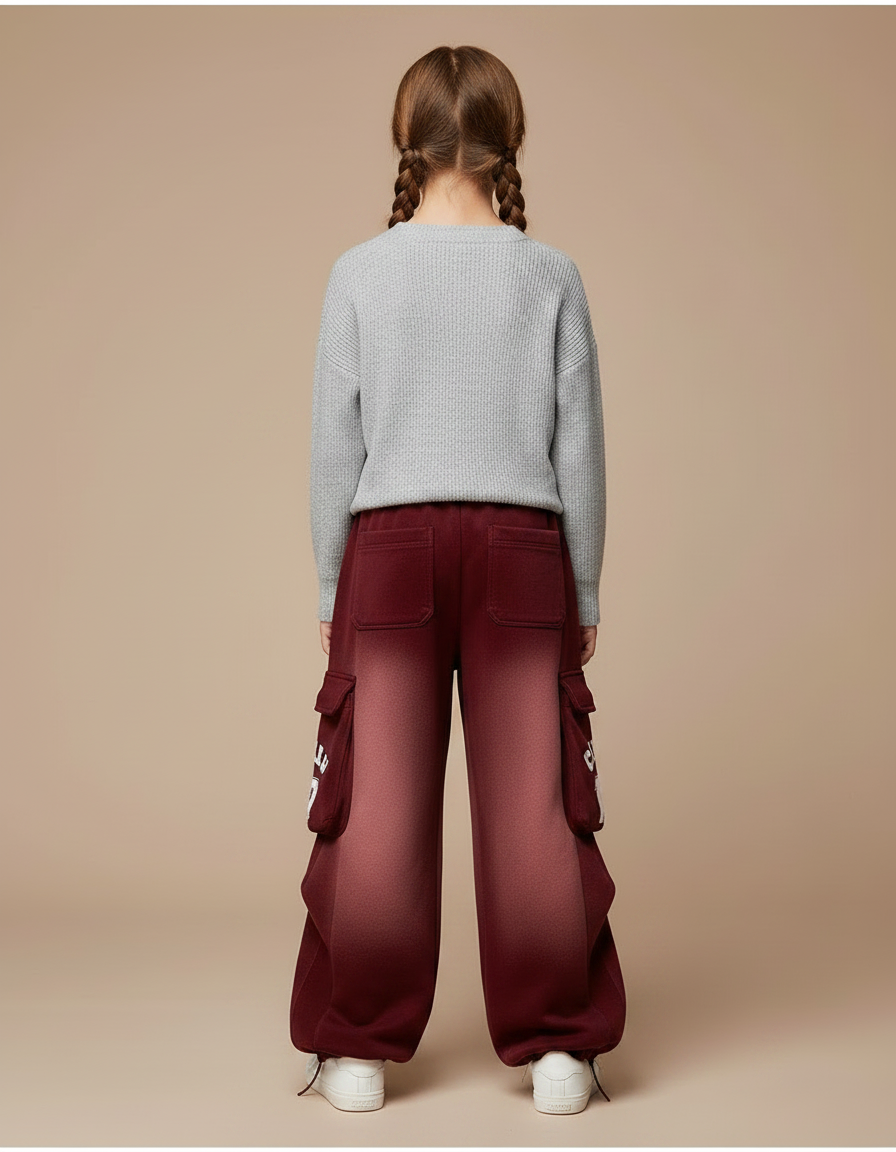 Pantalon Velours Dégradé Cargo Sporty Rayures Blancs - Bordeaux - vue 2