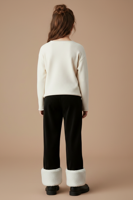 Pantalon Velours Noir Côtelé Doublé Chaud Fille - vue 2