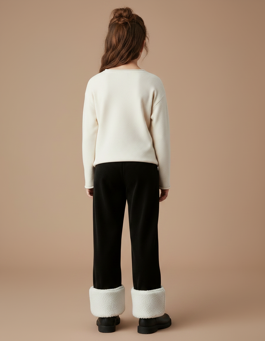Pantalon Velours Noir Côtelé Doublé Chaud Fille - vue 2