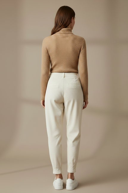 Pantalon Velours Cotelé Creme Femme - Beige Cordé - vue 2