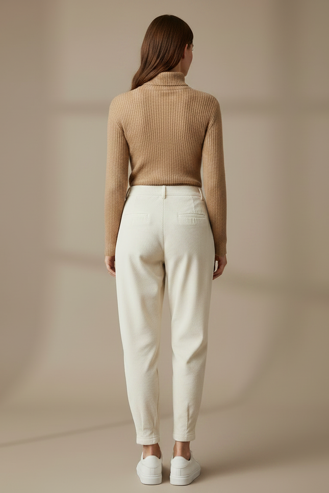 Pantalon Velours Cotelé Creme Femme - Beige Cordé - vue 2