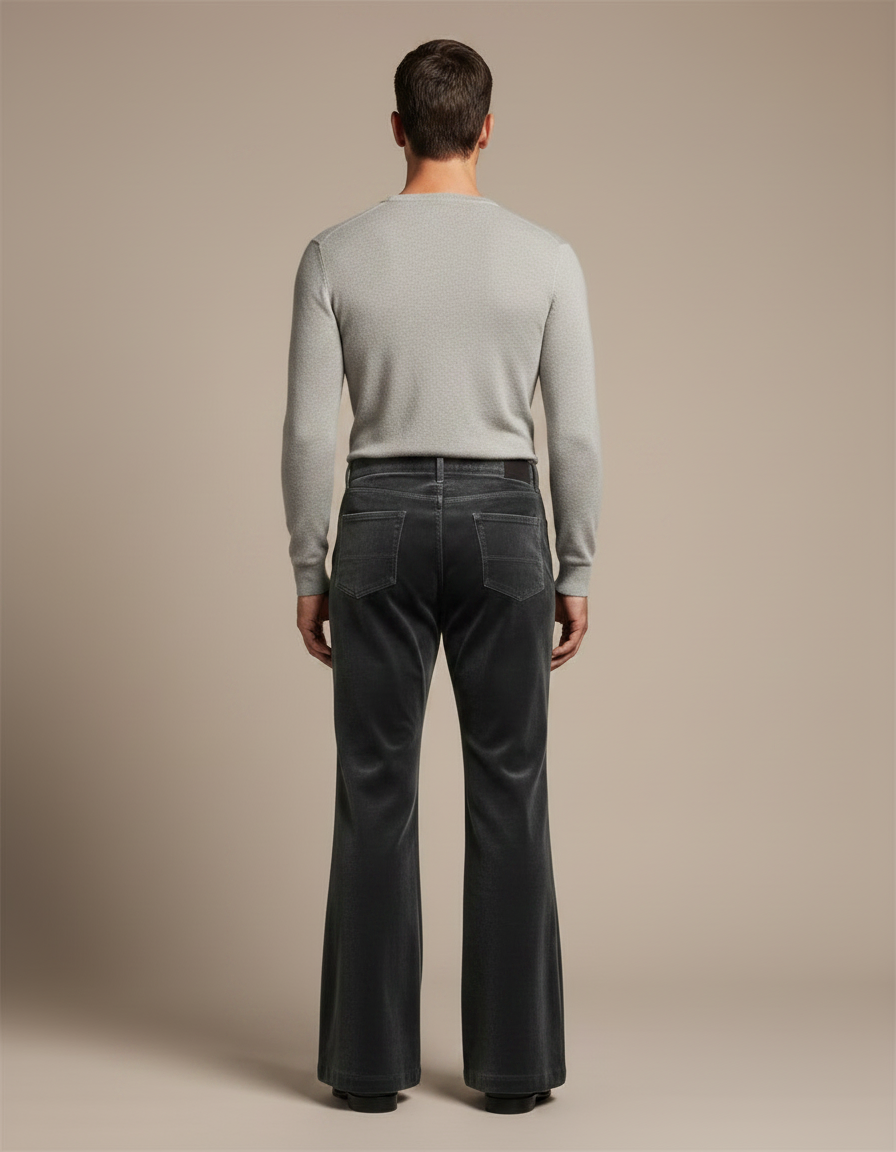 Pantalon Velours Homme Évasé Gris Confortable Élégant - vue 2