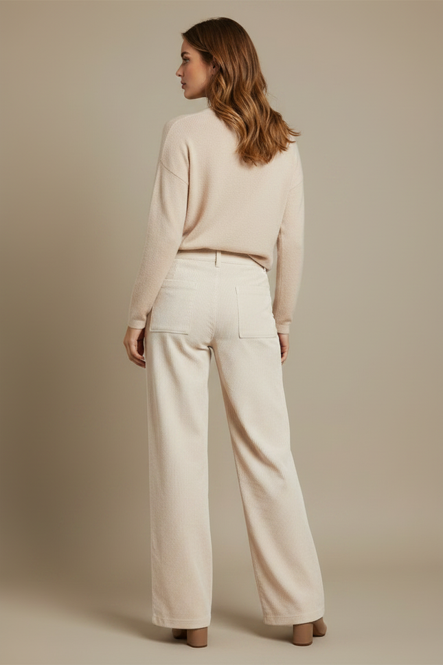 Pantalon Velours Côtelé Beige Ample Décontracté Chic - Cordé - vue 2