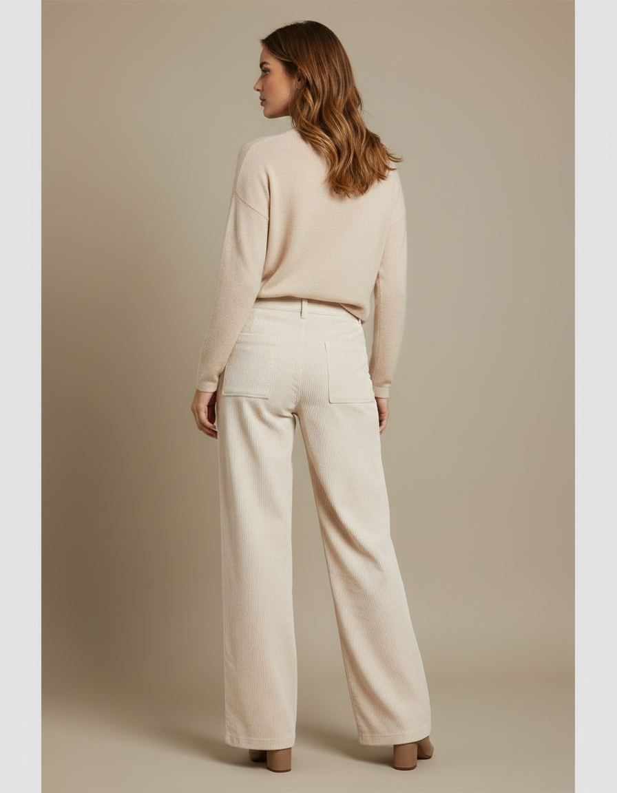 Pantalon Velours Côtelé Beige Ample Décontracté Chic - Cordé - vue 2