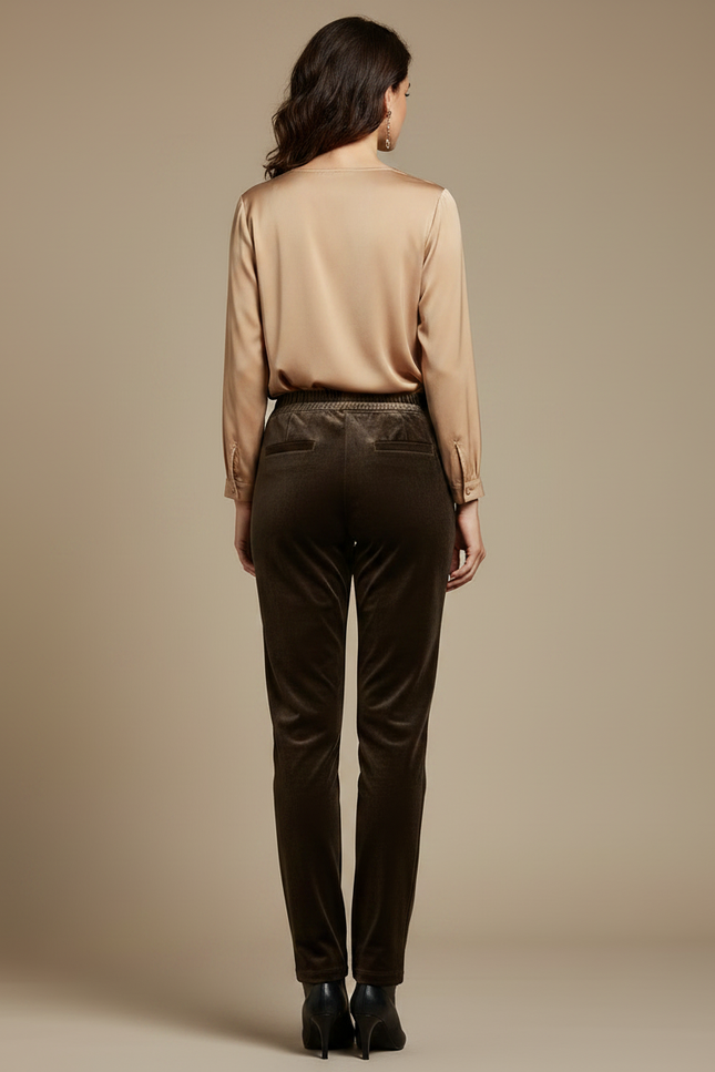 Pantalon Fuseau Velours Femme - Marron - vue 2