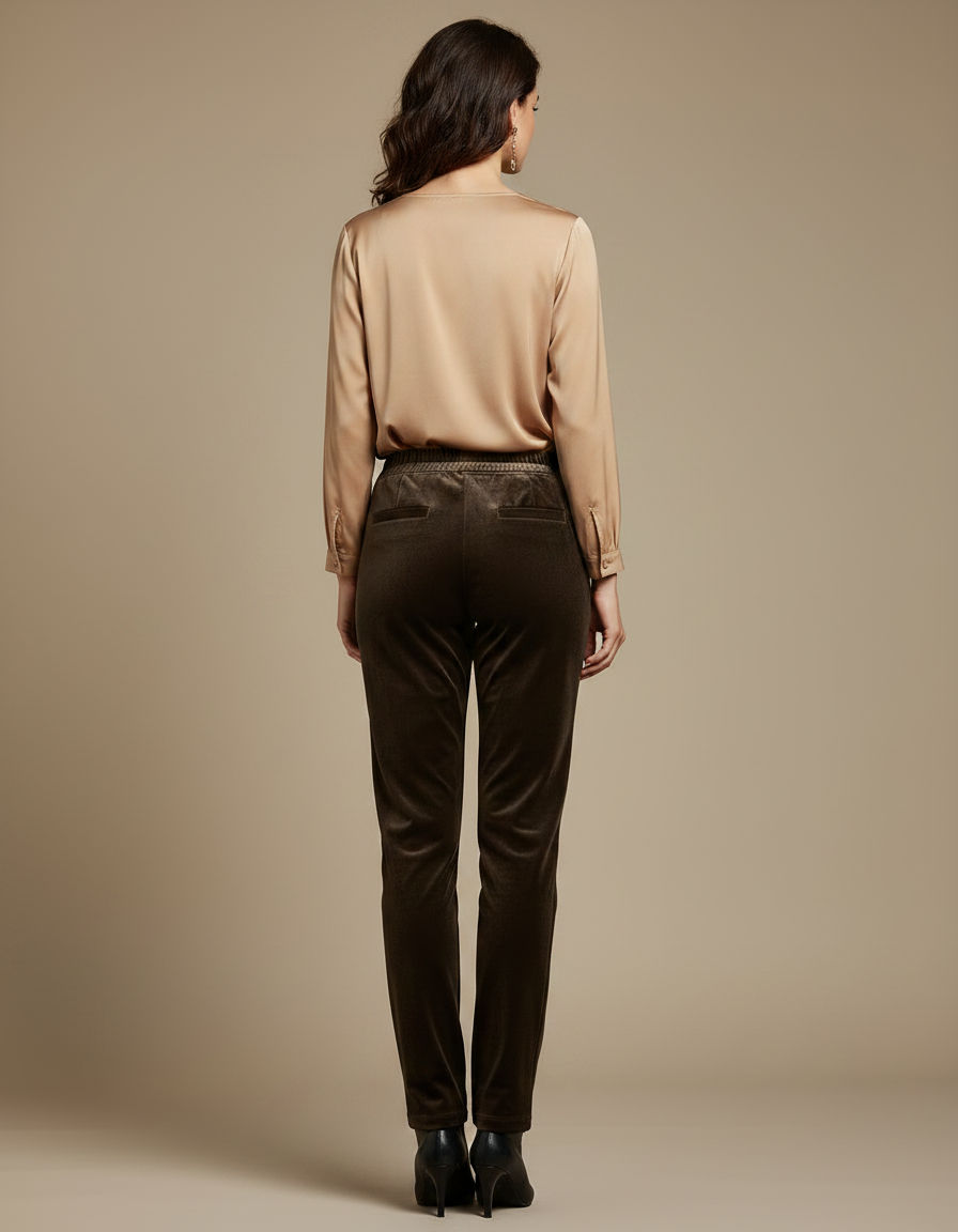 Pantalon Fuseau Velours Femme - Marron - vue 2