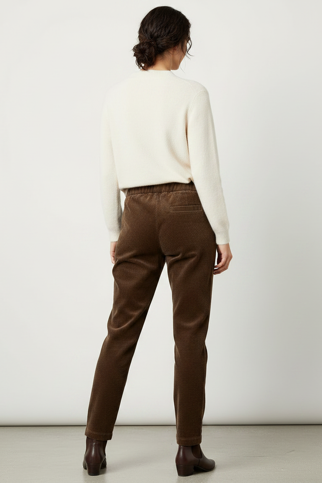 Pantalon Velours Coton Femme - Marron Cordé - vue 2