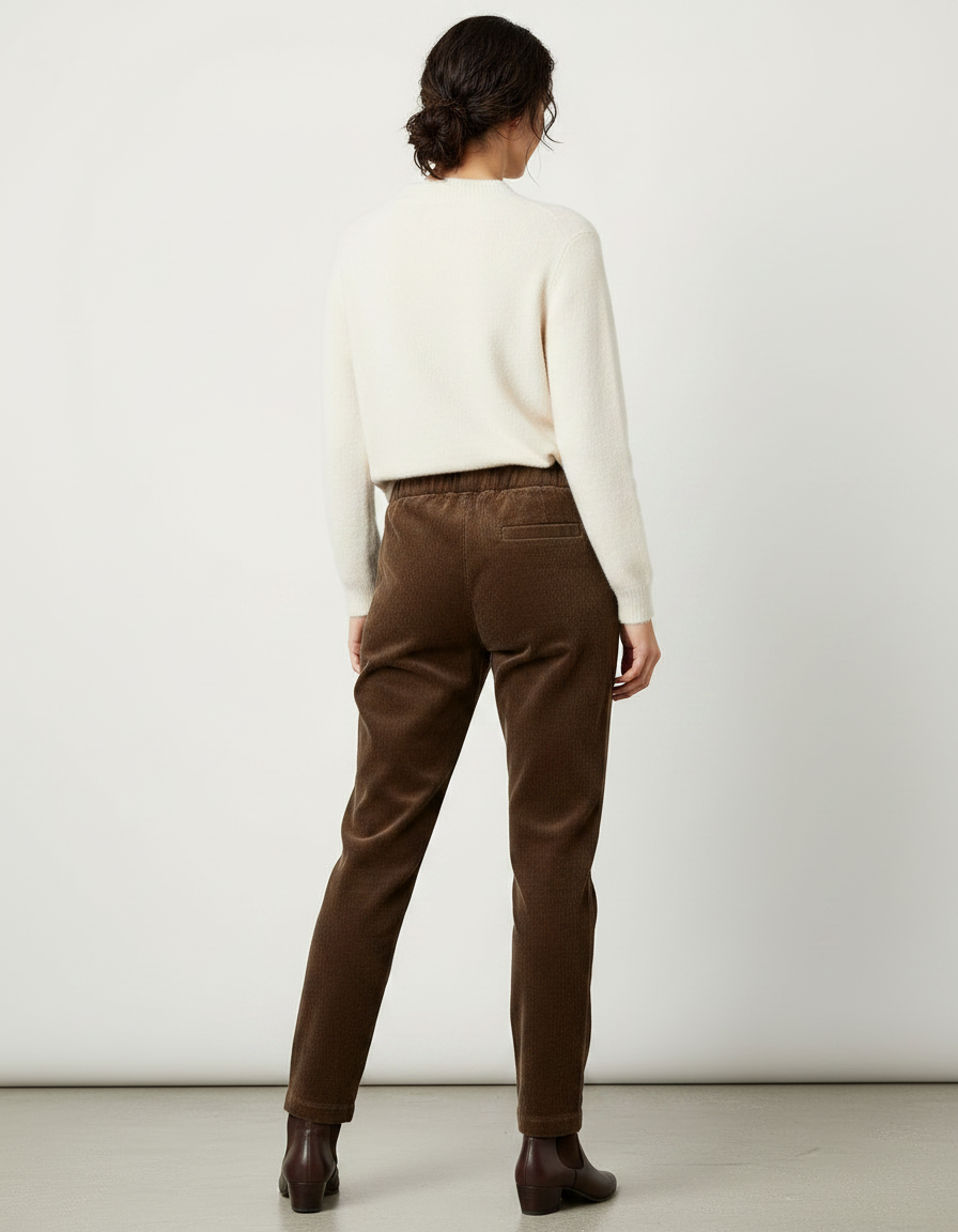 Pantalon Velours Coton Femme - Marron Cordé - vue 2