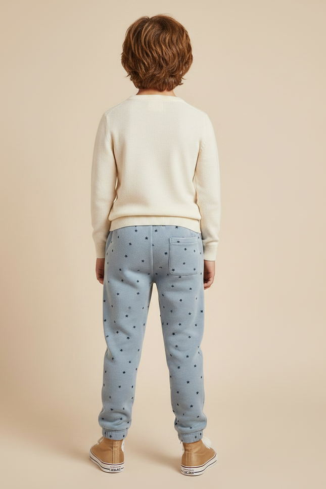 Pantalon Velours Bleu Imprimé Étoiles Enfant Doux - vue 2