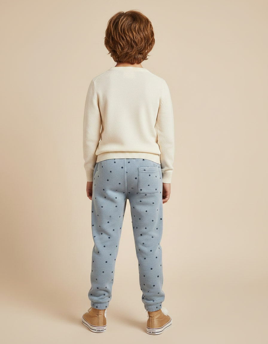 Pantalon Velours Bleu Imprimé Étoiles Enfant Doux - vue 2