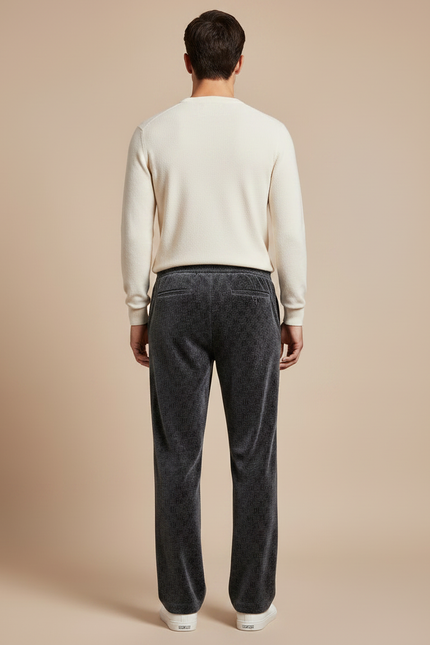 Pantalon Velours Gris Motif Géométrique Ample Décontracté - vue 2