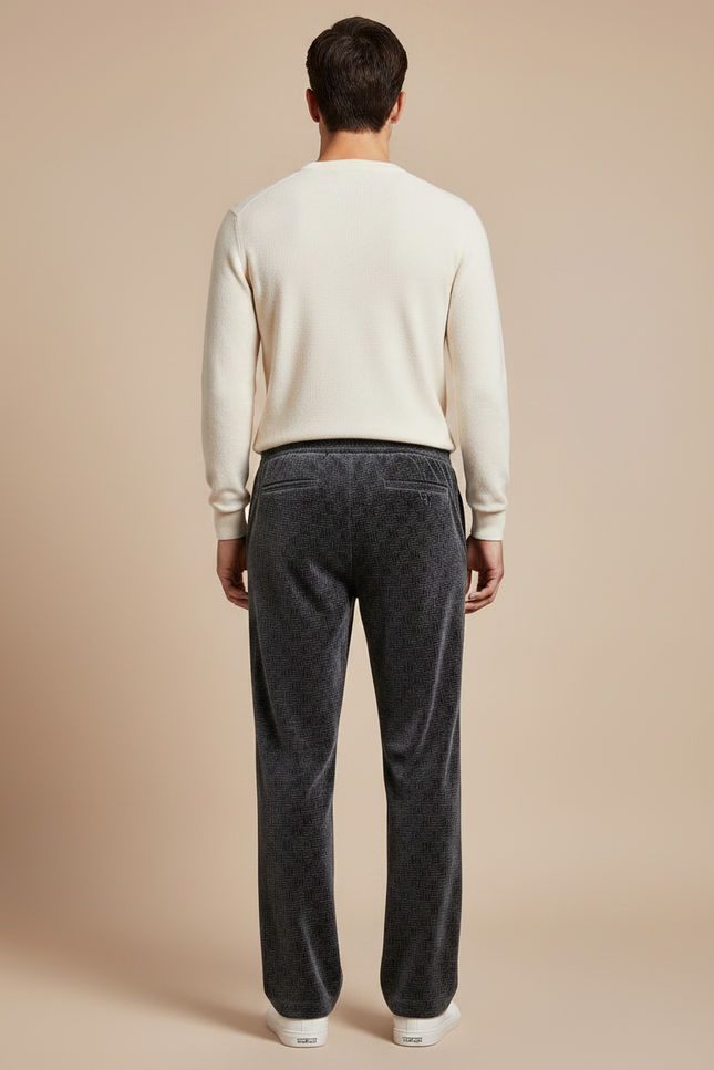 Pantalon Velours Gris Motif Géométrique Ample Décontracté - vue 2