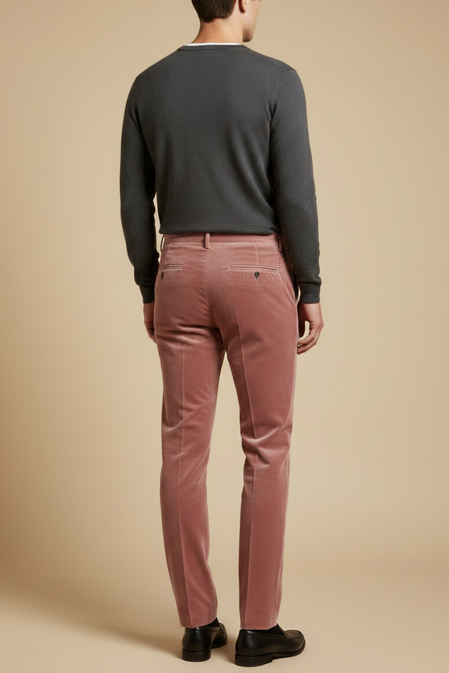 Pantalon Velours Rose Droit Homme Élégant Slim - vue 2