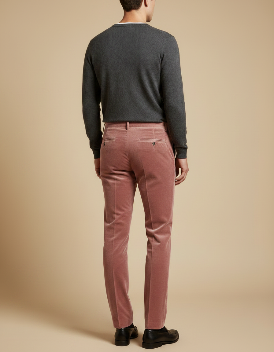 Pantalon Velours Rose Droit Homme Élégant Slim - vue 2