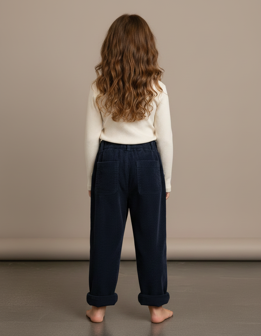 Pantalon Velours Côtelé Bleu Marine Ample Fille Hiver - Cordé - vue 2