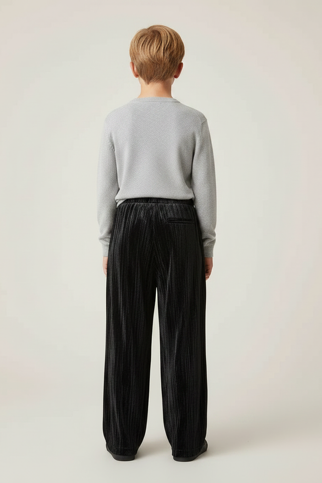Pantalon Velours Noir Plissé Ample Enfant Décontracté - vue 2