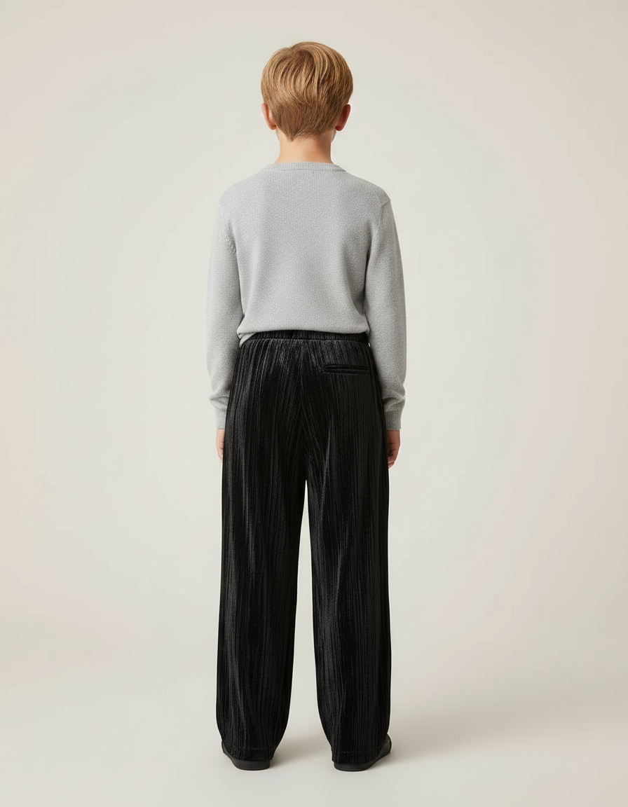 Pantalon Velours Noir Plissé Ample Enfant Décontracté - vue 2
