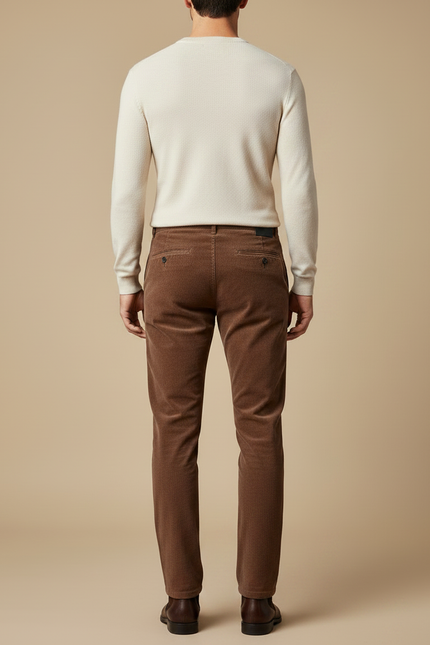 Pantalon Velours Côtelé Marron Droit Élégant Homme - Cordé - vue 2